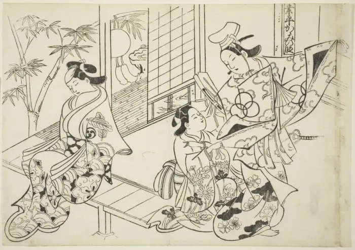 Framed Print : Narihira: The Mirror Scene (Narihira kagami no dan), from the series Famous Scenes... c. 1705 / 06. Creator: Okumura Masanobu Framed Print : Narihira: The Mirror Scene (Narihira kagami no dan), from the series Famous Scenes... c. 1705 / 06. Creator: Okumura Masanobu