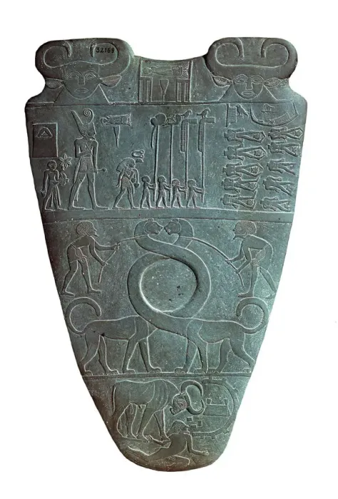 Framed Print : The Narmer Palette (recto), ca 31st century BC Framed Print : The Narmer Palette (recto), ca 31st century BC