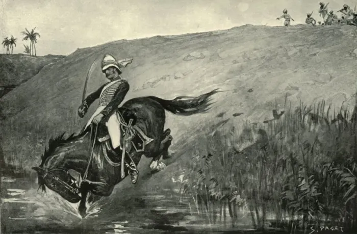 Framed Print : Narrow Escape of Lieutenant Roberts While Pursued by Natives Near Lucknow, (1901) Framed Print : Narrow Escape of Lieutenant Roberts While Pursued by Natives Near Lucknow, (1901)
