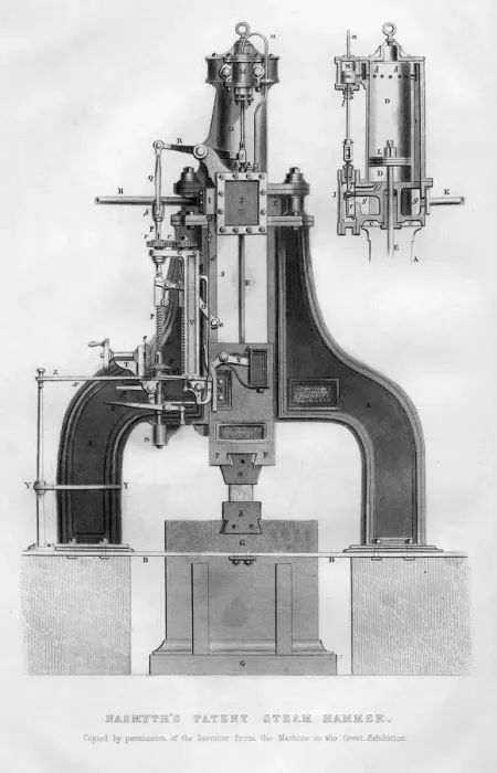 Framed Print : Nasmyths patent steam hammer, 1866 Framed Print : Nasmyths patent steam hammer, 1866