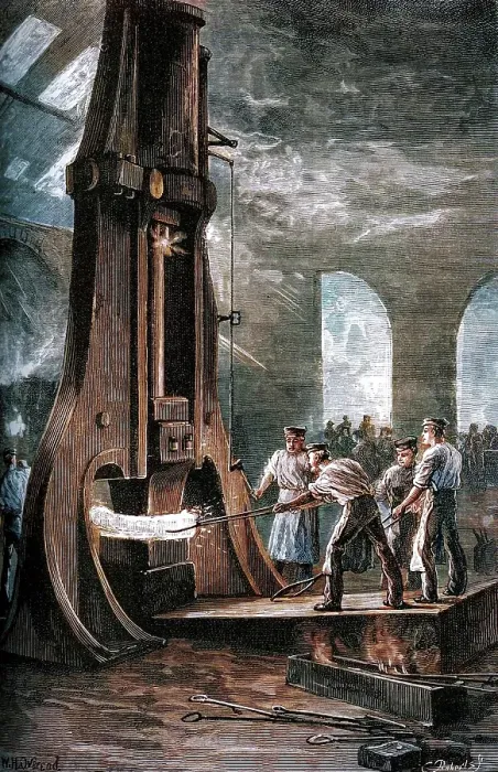 Framed Print : Nasmyth's steam hammer at work, (c1880). Creator: Roberts. Nasmyth's steam hammer at work, (c1880). Creator: Roberts