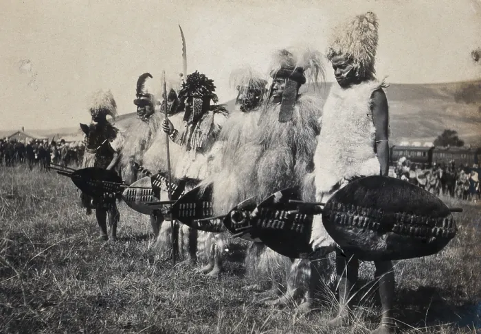 Framed Print : Natal, South Africa: African chiefs at a Zulu wedding at Henley, 1905. Creators: Agnes Henderson, Mrs GG Henderson Framed Print : Natal, South Africa: African chiefs at a Zulu wedding at Henley, 1905. Creators: Agnes Henderson, Mrs GG Henderson