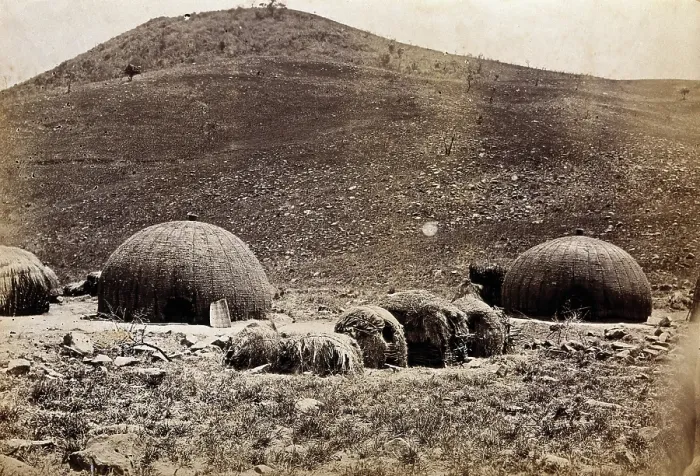 Framed Print : Natal, South Africa: traditional kraal huts, 19th century. Creator: Unknown Framed Print : Natal, South Africa: traditional kraal huts, 19th century. Creator: Unknown