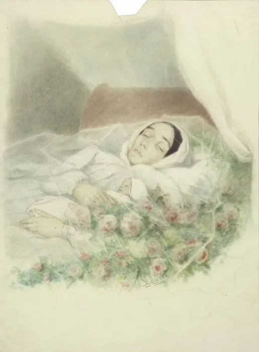 Framed Print : Natalia Alexandrovna Herzen, née Zakharyina (1814-1852) on her deathbed, 1852. Creator: Masse, S. (active 1850s) Framed Print : Natalia Alexandrovna Herzen, née Zakharyina (1814-1852) on her deathbed, 1852. Creator: Masse, S. (active 1850s)