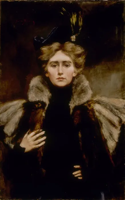 Framed Print : Natalie in Fur Cape, 1897. Creator: Alice Pike Barney Framed Print : Natalie in Fur Cape, 1897. Creator: Alice Pike Barney