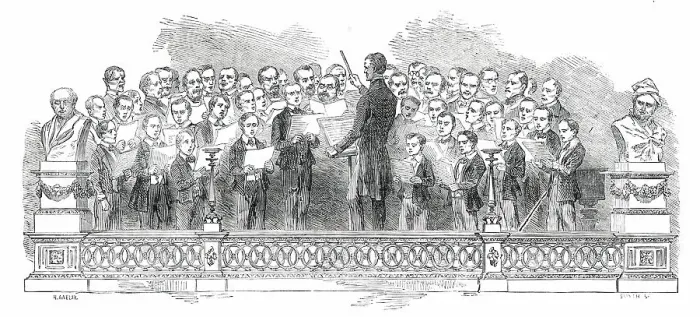Framed Print : National Concerts at Her Majesty's Theatre - the Berlin Choir, 1850. Creator: Smyth