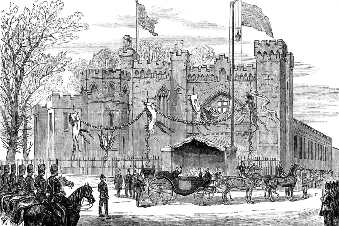 Framed Print : National Fisheries Exhibition at Norwich: arrival of the Prince and Princess of Wales, 1881. Creator: Unknown Framed Print : National Fisheries Exhibition at Norwich: arrival of the Prince and Princess of Wales, 1881. Creator: Unknown