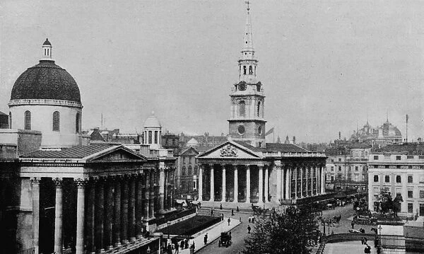 National Gallery and Church of St Martin-in-the-Fields, Westminster, London, c1910 (1911). Artist: Photochrom Co Ltd of London
