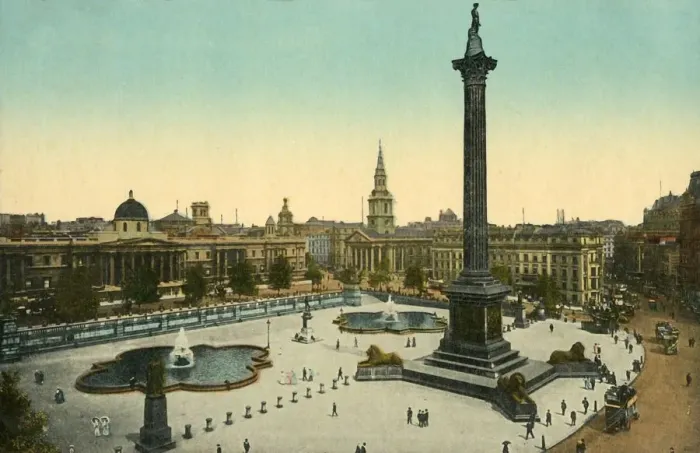 Framed Print : The National Gallery and Nelsons Column, Trafalgar Square, London, c1910. Creator: Unknown Framed Print : The National Gallery and Nelsons Column, Trafalgar Square, London, c1910. Creator: Unknown