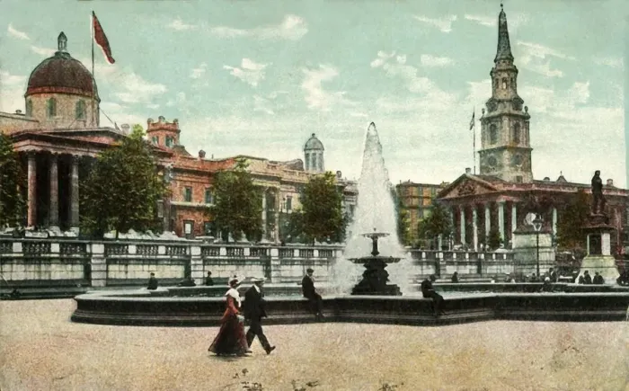 Framed Print : The National Gallery, St Martin in the Fields, and fountains in Trafalgar Square, London, c1910 Framed Print : The National Gallery, St Martin in the Fields, and fountains in Trafalgar Square, London, c1910