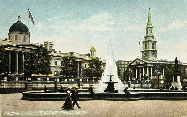 National Gallery & St Martins Church London, late 19th-early 20th century. Creator: Unknown