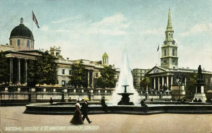 Framed Print : National Gallery & St Martins Church London, late 19th-early 20th century. Creator: Unknown Framed Print : National Gallery & St Martins Church London, late 19th-early 20th century. Creator: Unknown