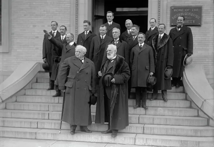 Framed Print : National Geographical [sic] Society - Anniversary of Bell Telephone, 1916. Creator: Harris & Ewing. National Geographical [sic] Society - Anniversary of Bell Telephone, 1916. Creator: Harris & Ewing