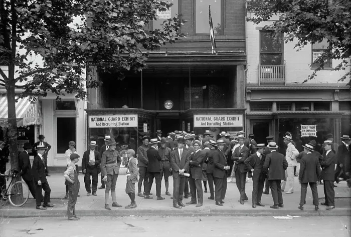 Framed Print : National Guard of D.C. Recruiting Station And Exhibit, 1914. Creator: Harris & Ewing. National Guard of D.C. Recruiting Station And Exhibit, 1914. Creator: Harris & Ewing Framed Print : National Guard of D.C. Recruiting Station And Exhibit, 1914. Creator: Harris & Ewing. National Guard of D.C. Recruiting Station And Exhibit, 1914. Creator: Harris & Ewing