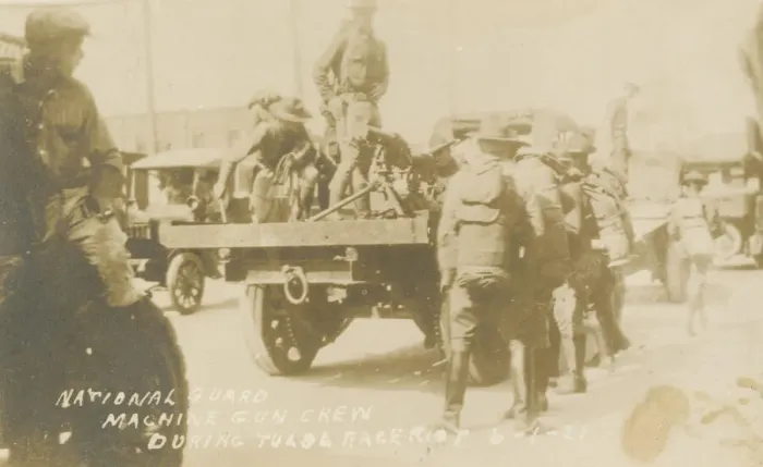 Framed Print : National Guard Machine Gun Crew during Tulsa Race Riot 6-1-21, 1921. Creator: Unknown Framed Print : National Guard Machine Gun Crew during Tulsa Race Riot 6-1-21, 1921. Creator: Unknown