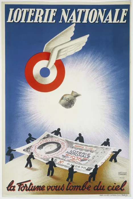 Framed Print : National Lottery. La Fortune vous tombe du ciel, 1936. Creator: Unknown artist Framed Print : National Lottery. La Fortune vous tombe du ciel, 1936. Creator: Unknown artist