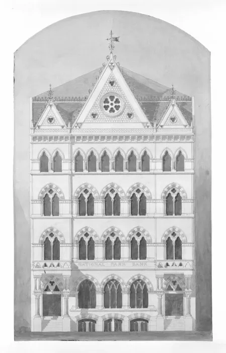 Framed Print : National Park Bank, New York City, New York, Competition Design Drawing, c. 1866 Framed Print : National Park Bank, New York City, New York, Competition Design Drawing, c. 1866