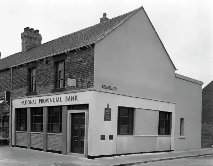 Framed Print : The National Provincial Bank, Goldthorpe, South Yorkshire, 1960. Artist: Michael Walters Framed Print : The National Provincial Bank, Goldthorpe, South Yorkshire, 1960. Artist: Michael Walters