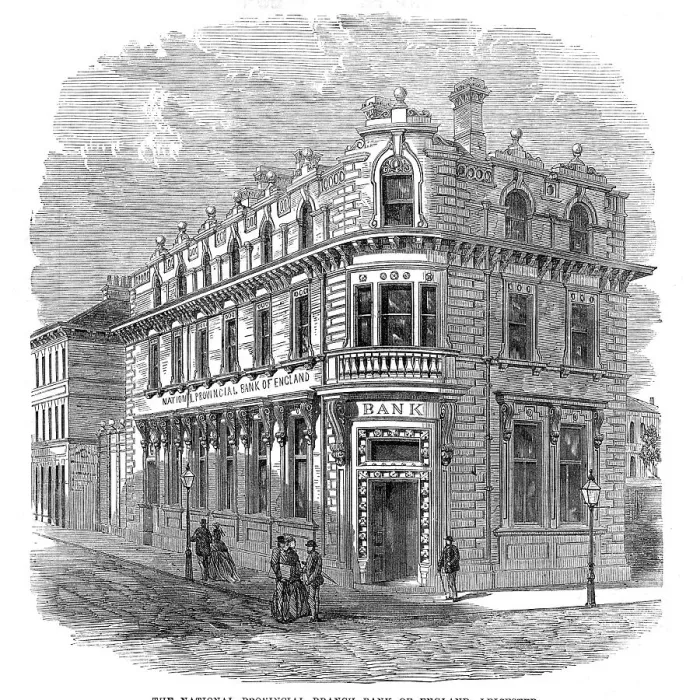 Framed Print : The National Provincial Branch Bank of England, Leicester, 1872. Creator: Unknown Framed Print : The National Provincial Branch Bank of England, Leicester, 1872. Creator: Unknown