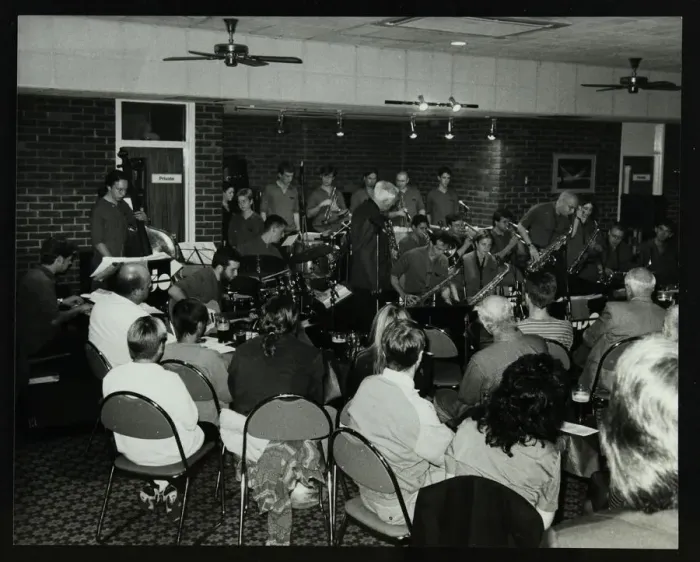 Framed Print : The National Youth Jazz Orchestra at The Fairway, Welwyn Garden City, Hertfordshire, 1997 Framed Print : The National Youth Jazz Orchestra at The Fairway, Welwyn Garden City, Hertfordshire, 1997