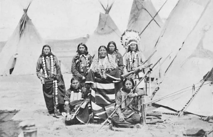 Framed Print : A Native American chief and squaws, 1912 Framed Print : A Native American chief and squaws, 1912