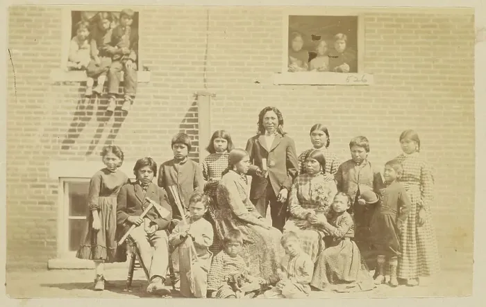 Framed Print : Native American school group, about 1870-1879. Creator: Unknown Framed Print : Native American school group, about 1870-1879. Creator: Unknown