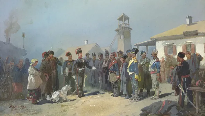 Framed Print : Native Ancestors of the Siberian Cossacks Polish Prisoners in Napoleon's Army Enlisting... 1813. Creator: Nikolay Nikolaevich Karazin Framed Print : Native Ancestors of the Siberian Cossacks Polish Prisoners in Napoleon's Army Enlisting... 1813. Creator: Nikolay Nikolaevich Karazin