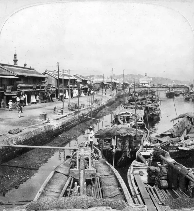 Framed Print : Native boats on a waterway in Yokohama, Japan, 1901. Artist: Clarence H White Framed Print : Native boats on a waterway in Yokohama, Japan, 1901. Artist: Clarence H White