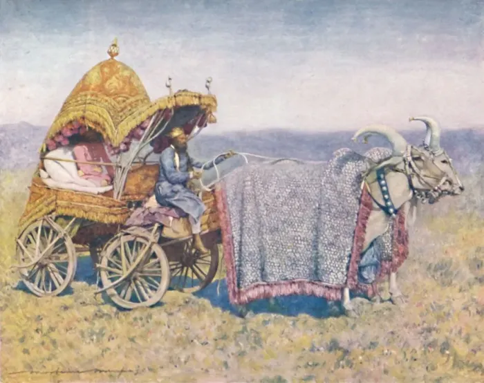 Framed Print : A Native Bullock-cart from Bikanir, 1903. Artist: Mortimer L Menpes Framed Print : A Native Bullock-cart from Bikanir, 1903. Artist: Mortimer L Menpes