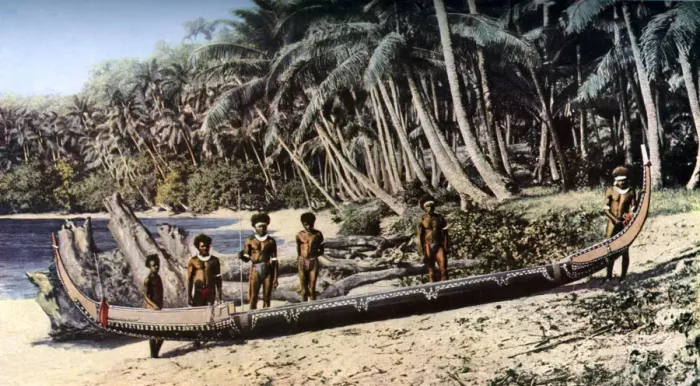 Framed Print : Native canoe on a palm shaded beach, Solomon Islands, c1923. Artist: York & Son Framed Print : Native canoe on a palm shaded beach, Solomon Islands, c1923. Artist: York & Son