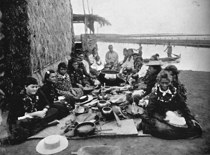 Framed Print : A native feast in Hawaii, showing the characteristic vessels, 1902. Artist: William H Rau Framed Print : A native feast in Hawaii, showing the characteristic vessels, 1902. Artist: William H Rau