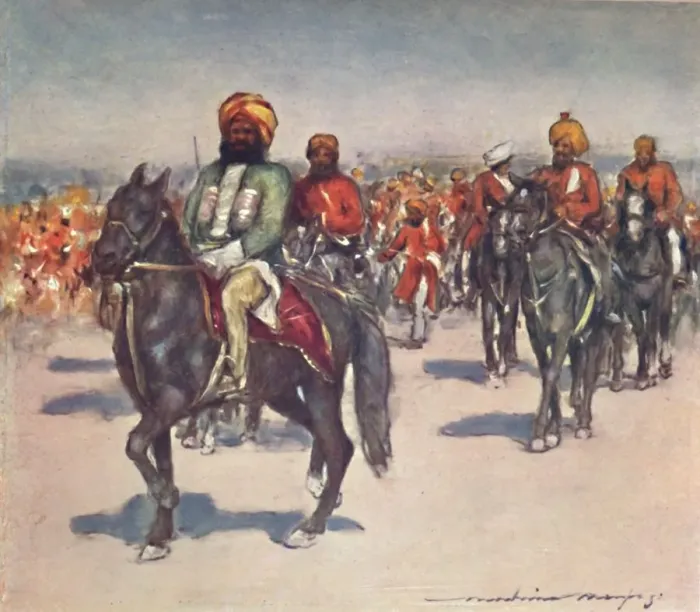 Framed Print : Native Horsemen in the Review of Native Retainers, 1903. Artist: Mortimer L Menpes Framed Print : Native Horsemen in the Review of Native Retainers, 1903. Artist: Mortimer L Menpes