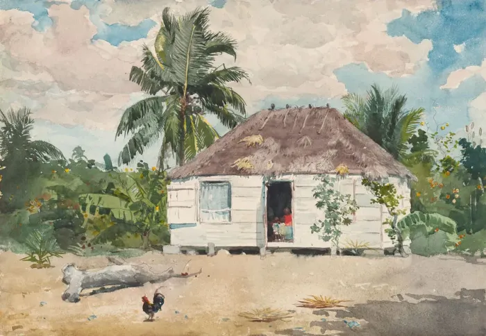 Framed Print : Native hut at Nassau, 1885. Creator: Winslow Homer Framed Print : Native hut at Nassau, 1885. Creator: Winslow Homer