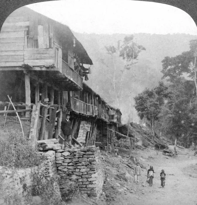 Framed Print : Native village, Teesta Bridge near Darjeeling, India, 1903. Artist: Underwood & Underwood Framed Print : Native village, Teesta Bridge near Darjeeling, India, 1903. Artist: Underwood & Underwood