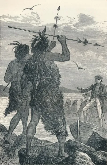 Framed Print : Two Natives Dispute Captain Cooks Landing, 1904 Framed Print : Two Natives Dispute Captain Cooks Landing, 1904