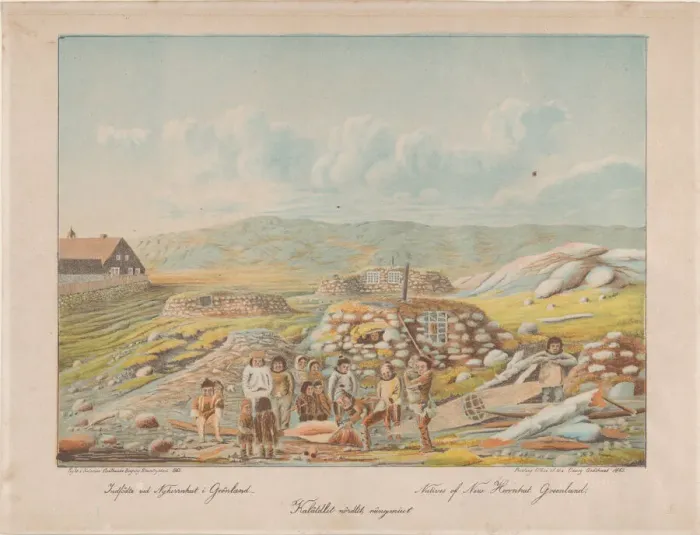 Framed Print : Natives of New Herrnhut, Greenland, 1863. Creator: Lars Moller Framed Print : Natives of New Herrnhut, Greenland, 1863. Creator: Lars Moller