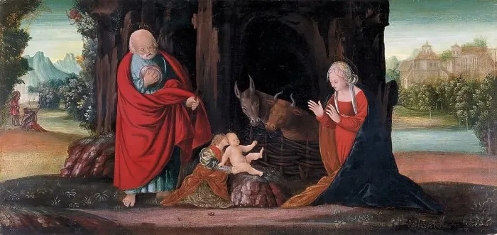 Framed Print : The Nativity, 1493. Creator: Bernardino Butinone Framed Print : The Nativity, 1493. Creator: Bernardino Butinone