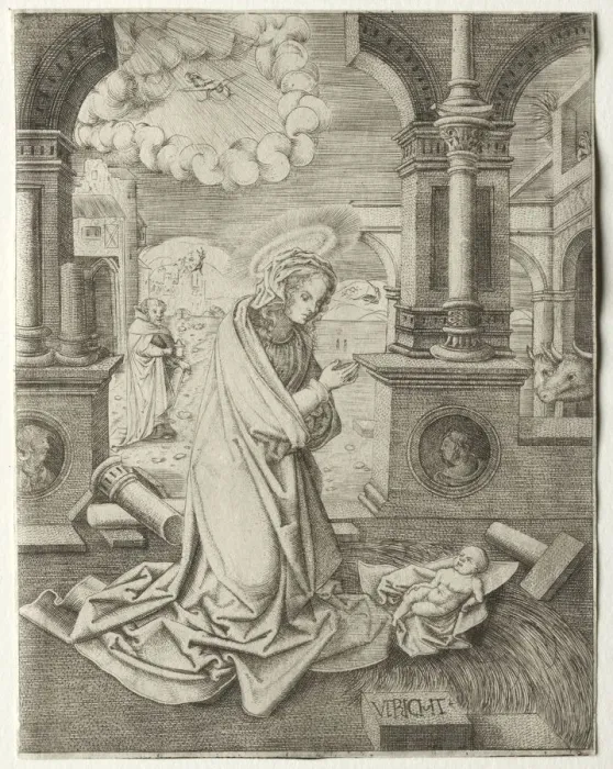 Framed Print : The Nativity, 1520s. Creator: Allaert Claesz (Netherlandish, fl. 1508-1534) Framed Print : The Nativity, 1520s. Creator: Allaert Claesz (Netherlandish, fl. 1508-1534)