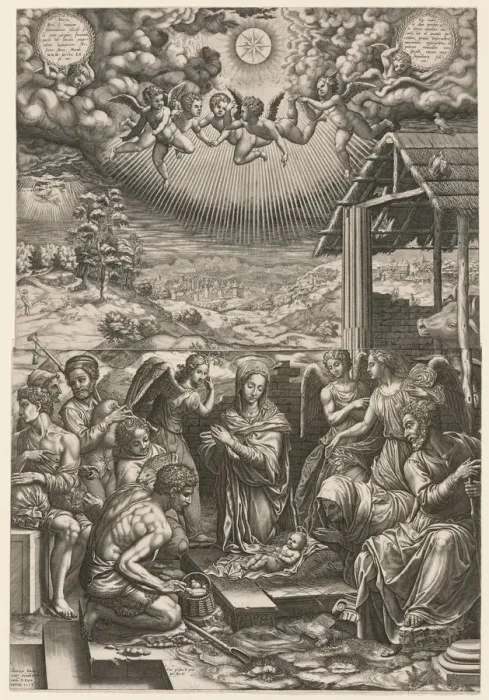 Framed Print : The Nativity, 1553. Creator: Giorgio Ghisi (Italian, 1520-1582); Hieronymus Cock