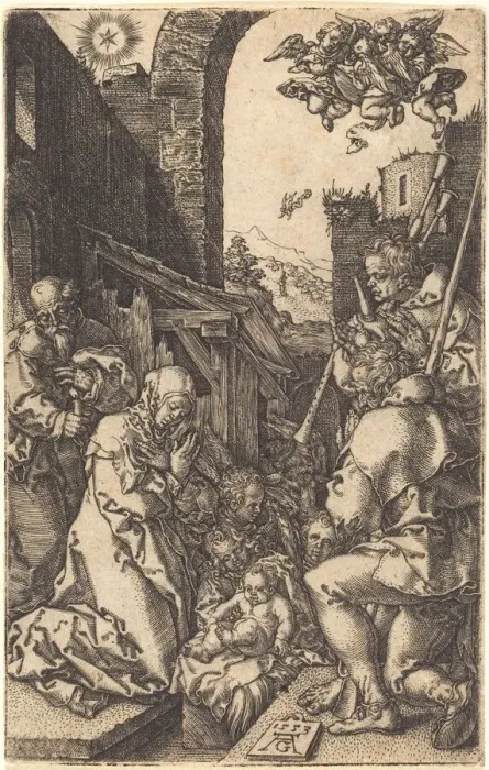 Framed Print : The Nativity, 1553. Creator: Heinrich Aldegrever Framed Print : The Nativity, 1553. Creator: Heinrich Aldegrever