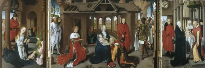 Framed Print : Nativity. The Adoration of the Magi. The Presentation of Jesus at the Temple, 1479-1480. Artist: Memling, Hans (1433 / 40-1494) Framed Print : Nativity. The Adoration of the Magi. The Presentation of Jesus at the Temple, 1479-1480. Artist: Memling, Hans (1433 / 40-1494)