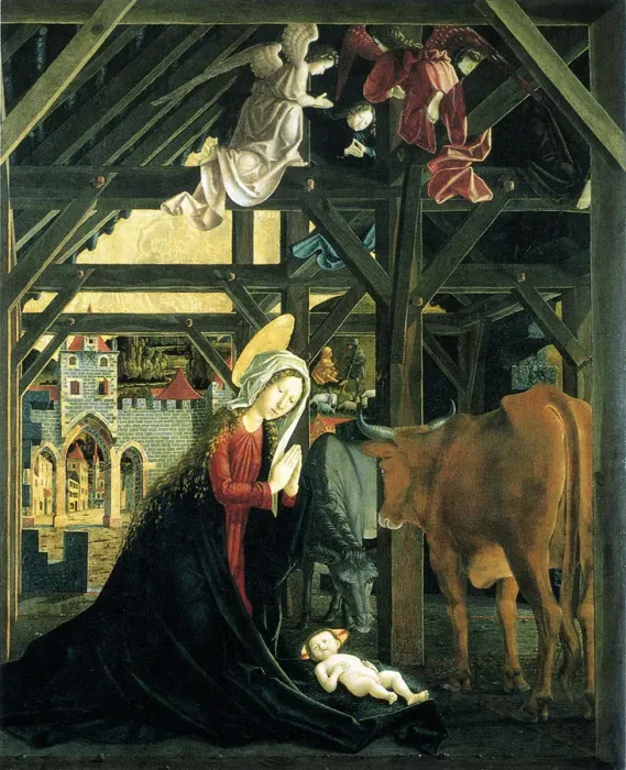Framed Print : Nativity (Altarpiece of the Church of St. Wolfgang im Salzkammergut), 1481. Artist: Pacher, Michael (ca 1435-1498)