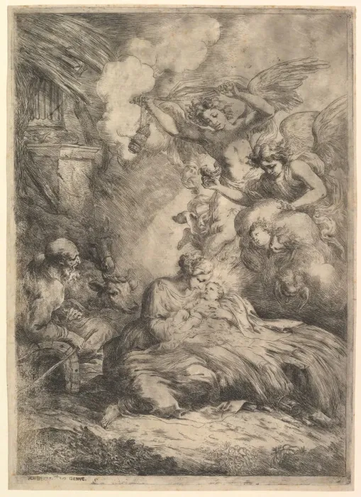 Framed Print : The Nativity with Angels, 1650-57. Creator: Bartolomeo Biscaino Framed Print : The Nativity with Angels, 1650-57. Creator: Bartolomeo Biscaino
