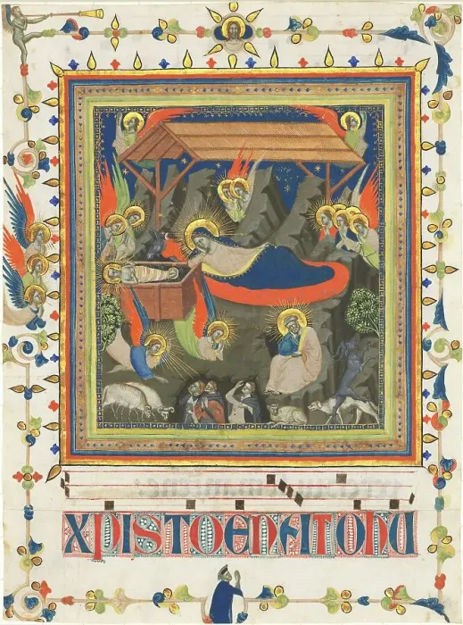Framed Print : The Nativity with the Annunciation to the Shepherds, c. 1340. Creator: Master of the Dominican Effigies Framed Print : The Nativity with the Annunciation to the Shepherds, c. 1340. Creator: Master of the Dominican Effigies