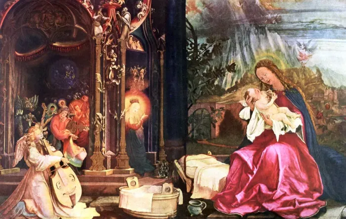 Framed Print : The Nativity of the Antonins of Isenheim, c1490-1528. Artist: Matthias Gruenewald Framed Print : The Nativity of the Antonins of Isenheim, c1490-1528. Artist: Matthias Gruenewald