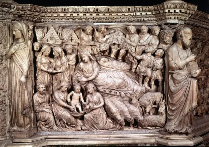 Framed Print : Nativity, bas-relief in the pulpit of the Cathedral of Siena Framed Print : Nativity, bas-relief in the pulpit of the Cathedral of Siena