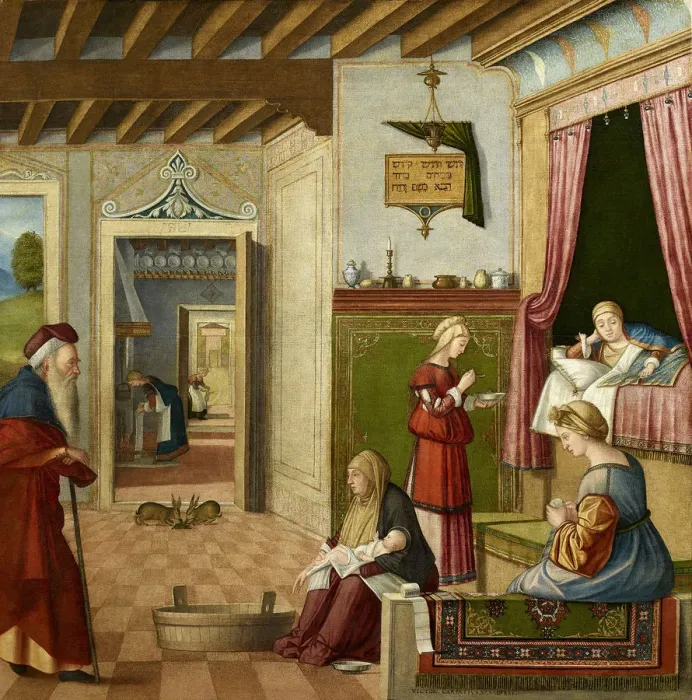Framed Print : The Nativity of the Blessed Virgin Mary, ca 1502-1504. Creator: Carpaccio, Vittore (1460-1526) Framed Print : The Nativity of the Blessed Virgin Mary, ca 1502-1504. Creator: Carpaccio, Vittore (1460-1526)