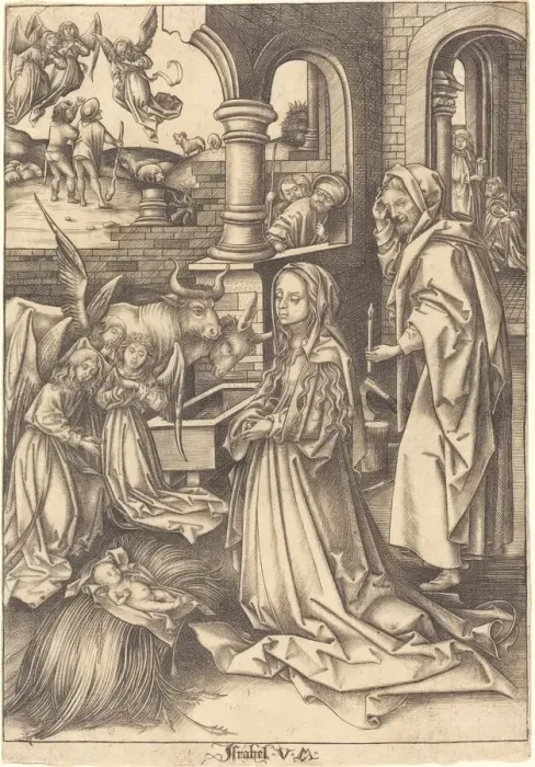 Framed Print : The Nativity, c. 1490 / 1500. Creator: Israhel van Meckenem Framed Print : The Nativity, c. 1490 / 1500. Creator: Israhel van Meckenem