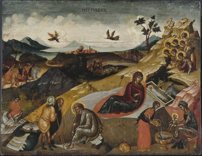 Framed Print : The Nativity of Christ, c. 1490. Creator: Greek icon