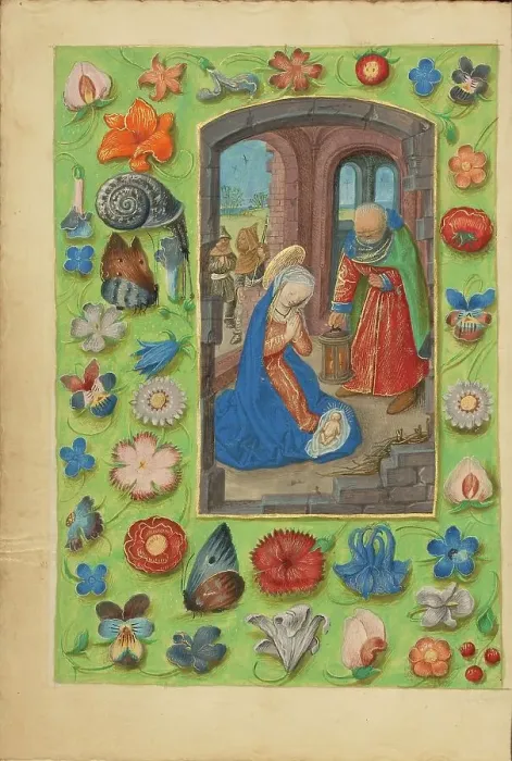 Framed Print : The Nativity; Crohin-La Fontaine Hours, (about 1480-1485?). Creators: Master of the Dresden Prayer Book, Workshop of the Master of the Dresden Prayer Book